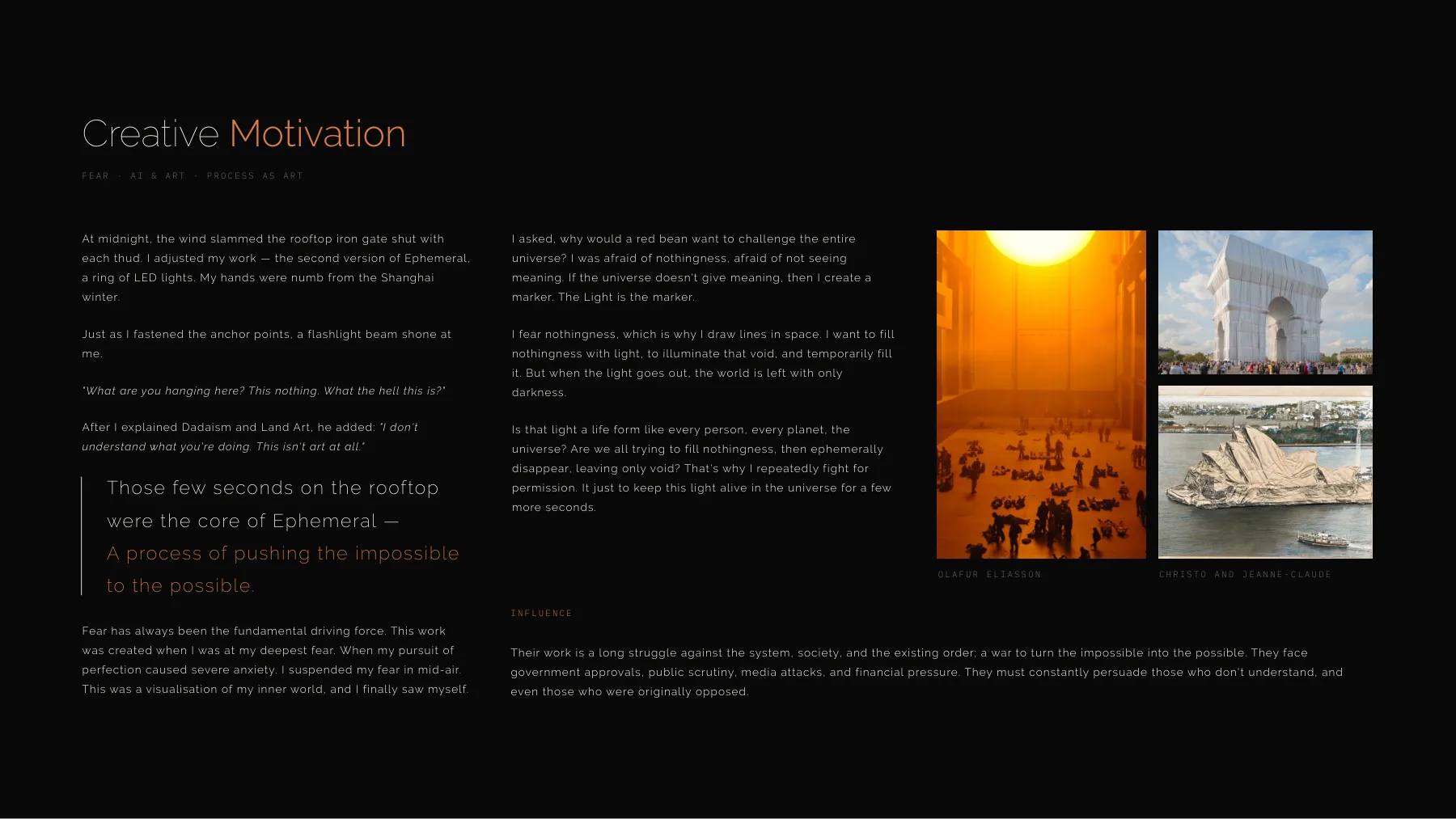 Ephemeral portfolio, page 4: Creative motivation