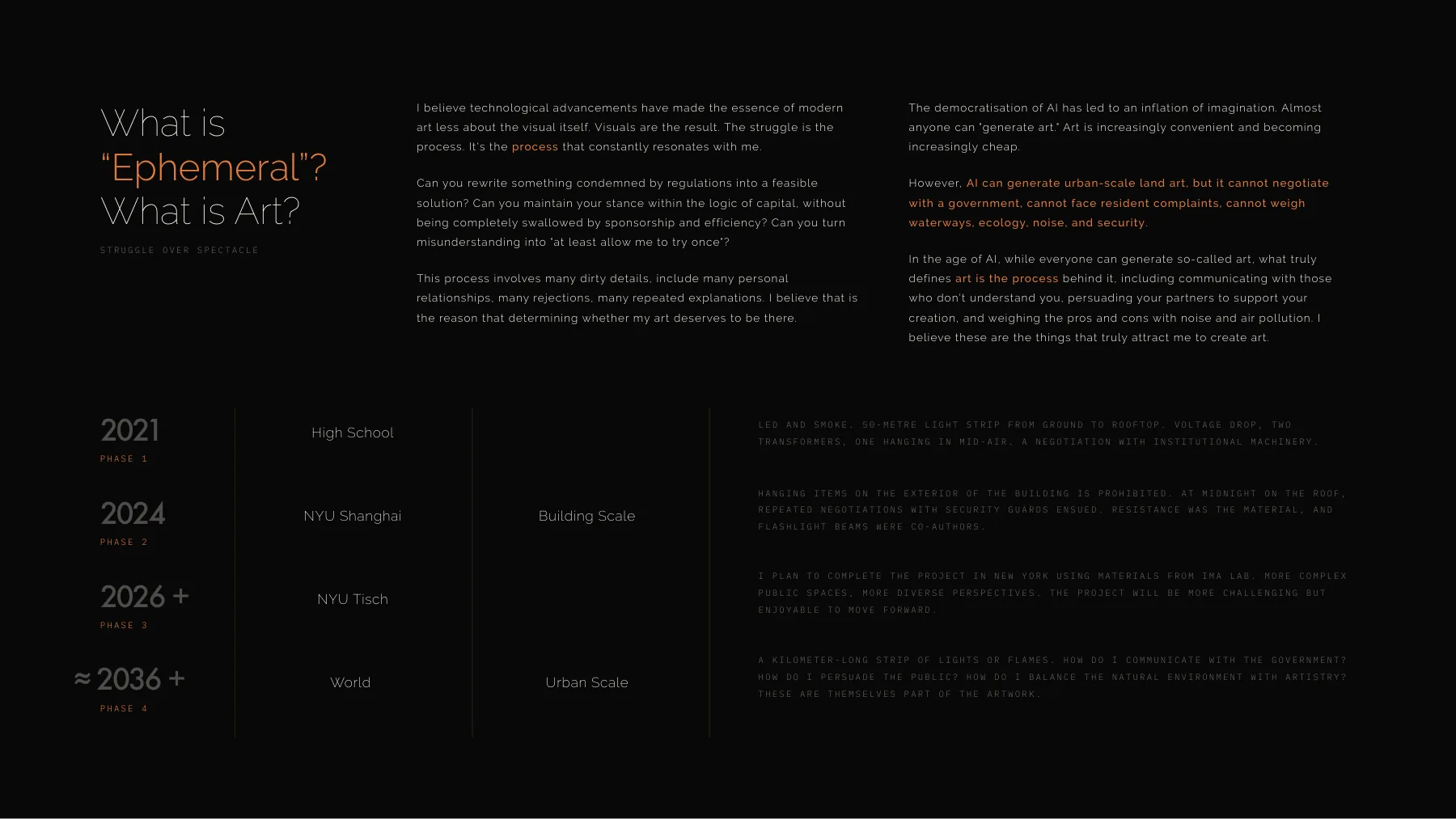 Ephemeral portfolio, page 6: What is Ephemeral, and the four phases